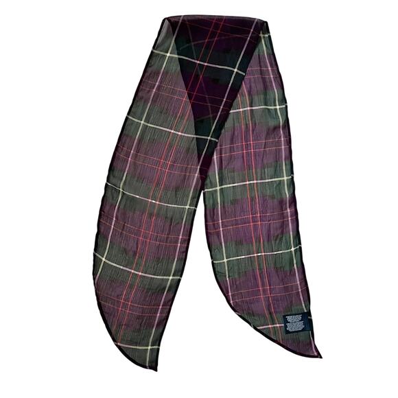 Polo Ralph Lauren Purple Green Tartan Plaid Chiffon Wingtip Scarf - Picture 2 of 7